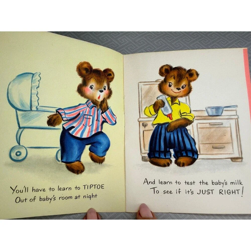Vintage 1954 Hallmark Expectant Father's Day Greeting Card Retro Cute Bear Baby